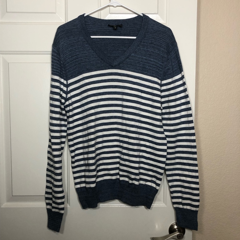 Mens Size Medium Express Sweater Collar V Neck Color blue and white stripes